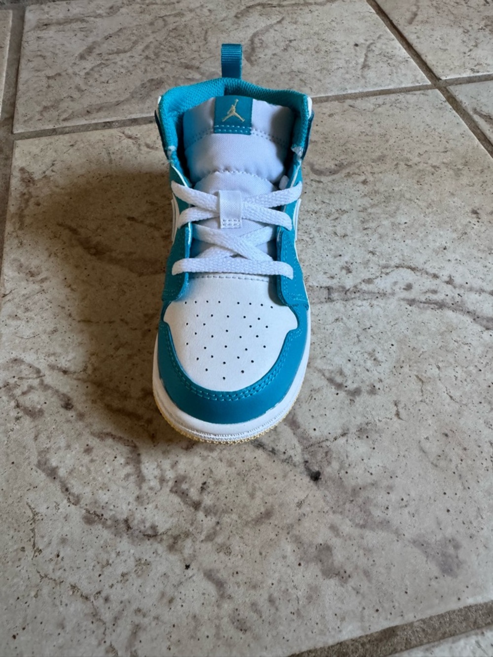 Jordan Kids Teal and White High-Top Sneaker